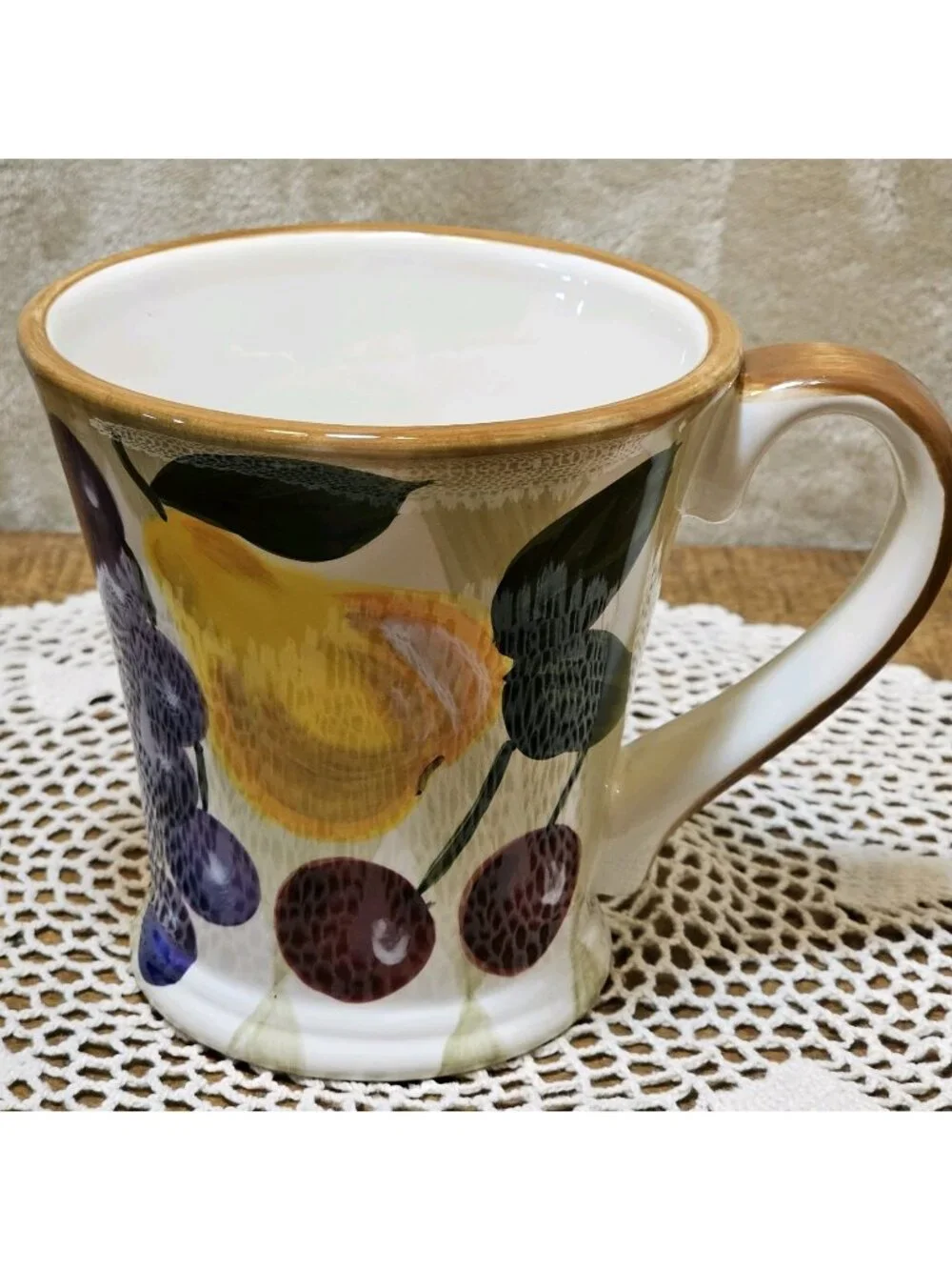 Tabletops Gallery Tuscan Fruit Grapes  Hand Painted Hand Crafted  Ceramic Mug